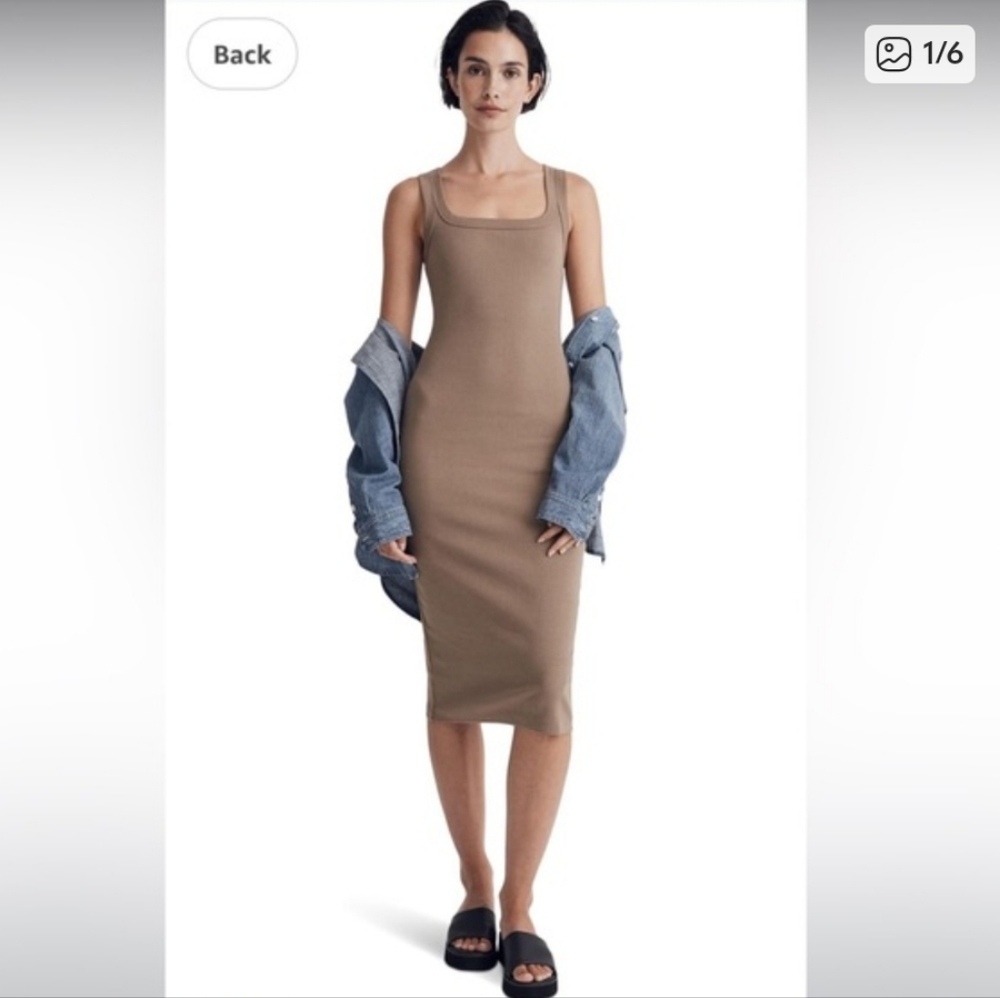 Madewell Tan Ribbed Midi Tank Dress